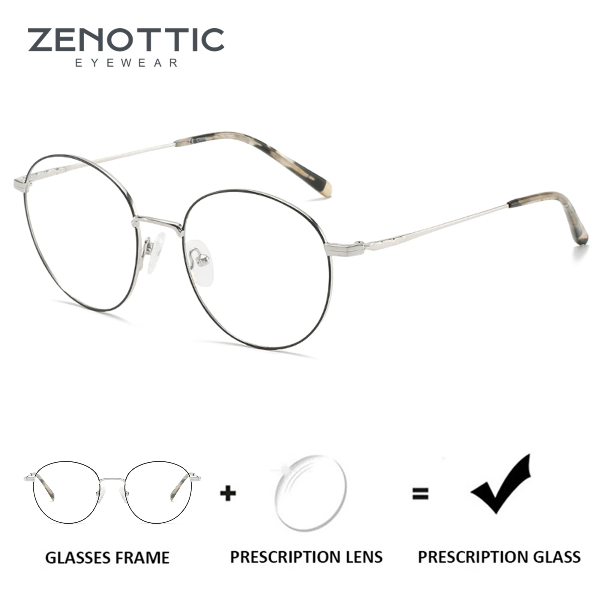 

ZENOTTIC Pure Titanium Round Prescription Glasses Men Women Anti-Blue-Ray Myopia Hyperopia Photochromic Optical Eyeglasses