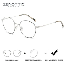 ZENOTTIC Pure Titanium Women Round Prescription Glasses Custom Anti-Blue-Ray Photochromic Myopia/Hyperopia Optical Eyeglasses