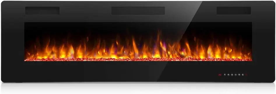 Cheminée électrique encastrée au mur, flamme multicolore, contrôle par panneau tactile et télécommande, 60 pouces, 750 W, 1500W