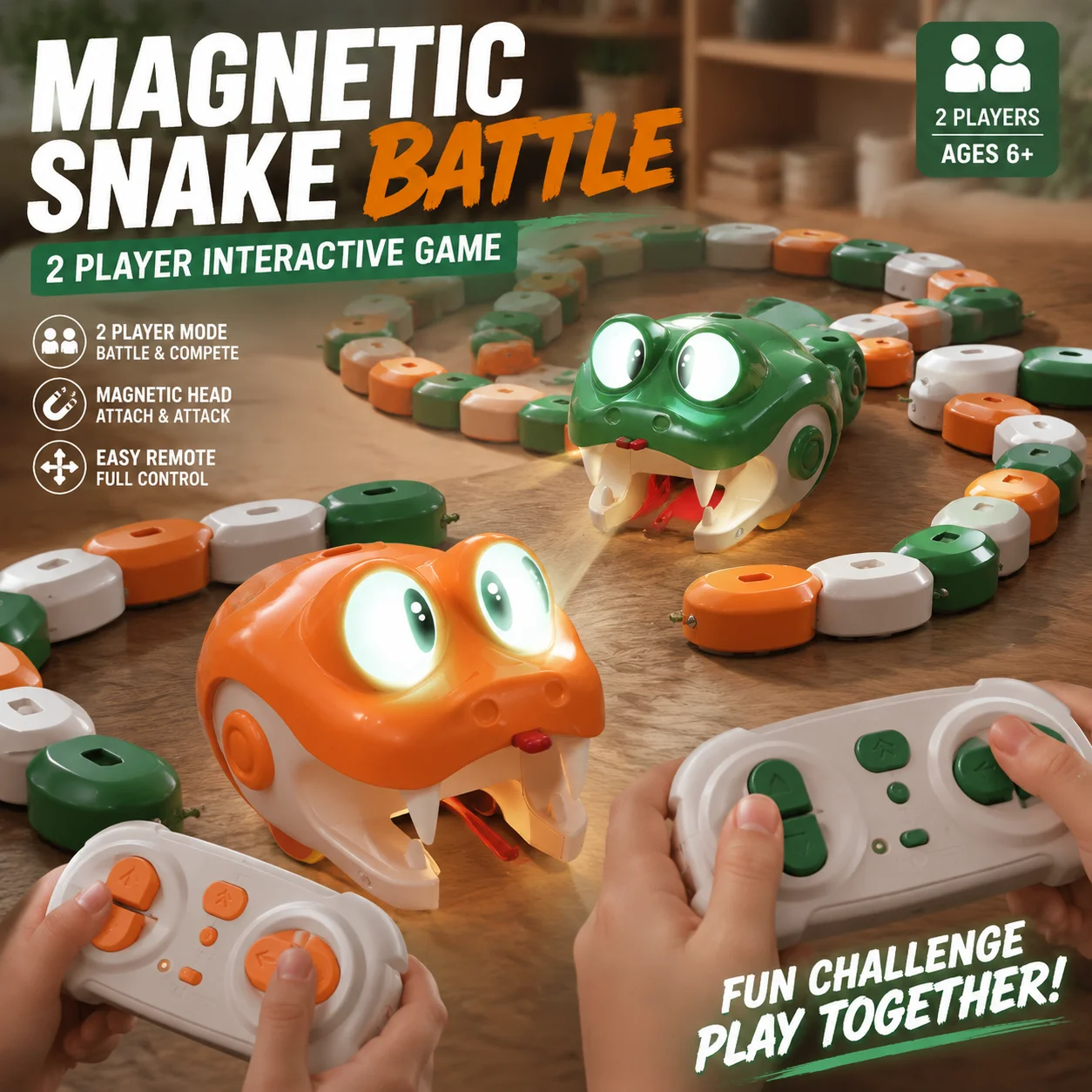 Upgraded RC Magnetic Snake Toy 2 Player Battle Game Remote Control Snake Car Interactive Indoor Family Gift