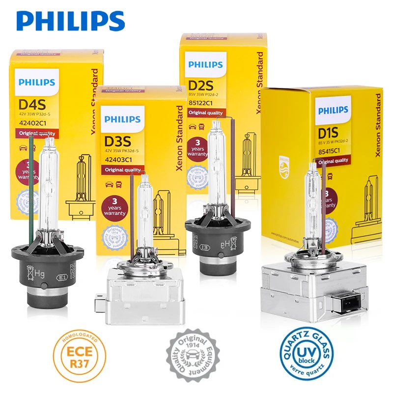 2 шт., автомобильные ксеноновые лампы Philips HID D1S D2S D2R D3S D4S D5S 35 Вт