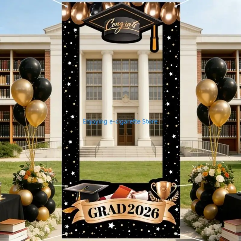 Eleganter schwarz-goldener Abschluss-Hintergrund für den Fotohintergrund der Klasse 2026 Y4QF – Detail 9