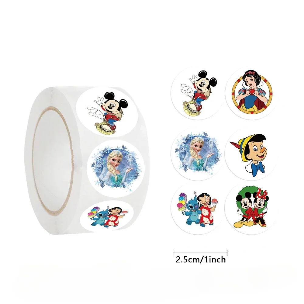 500pcs/Roll Disney Mix Cartoon Micky Princess Stickers Roll Kawaii Cartoon Sealing Labels Sticker Anime Vinyl Decoration Decals