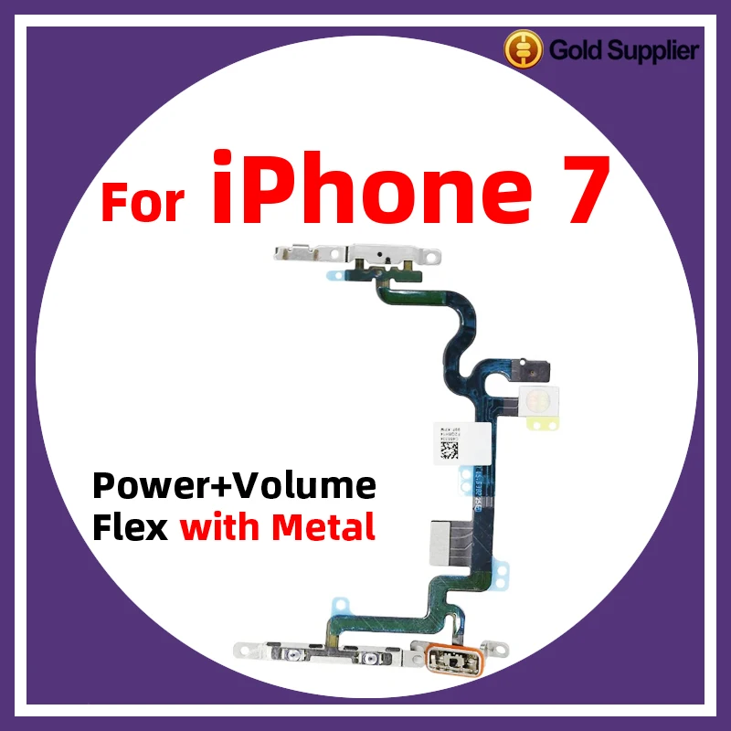 For iPhone 7 Power On Off Flex Volume Up Down Side Button Key switch on off button Ribbon Flex Cable With Metal