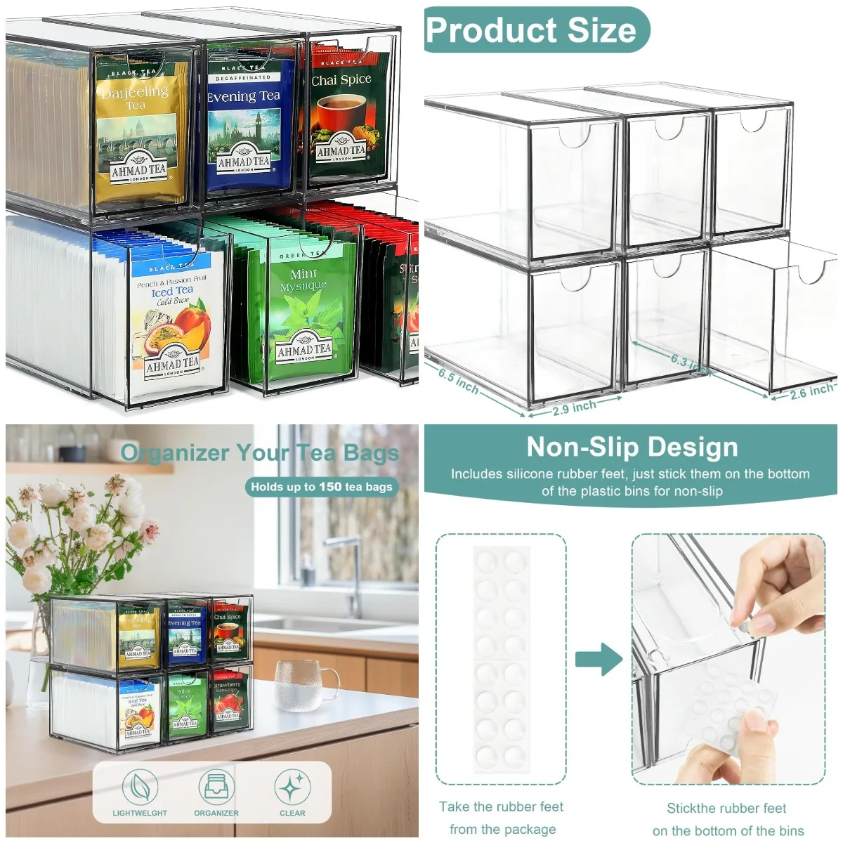 

Органайзер для чайных пакетиков и хранение, акриловый органайзер для чайных пакетиков, пластиковый контейнер для чайных пакетиков для шкафа