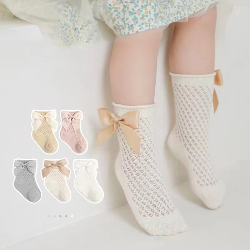 Children's Bowknot Mid-Tube Socks Baby Girls Soft And Comfortable Breathable Mesh Socks Sweet And Cute Princess Style Socks