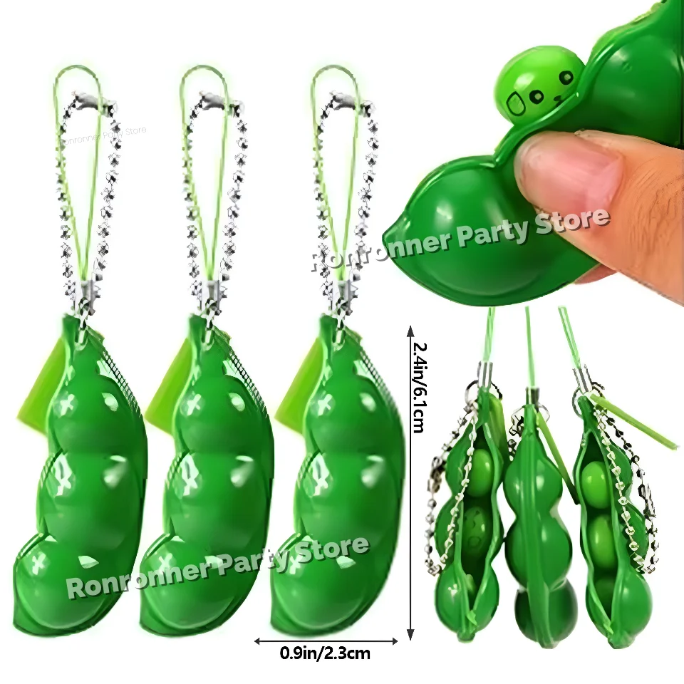 Brinquedos Fidget de Descompressão, Brinquedos Antiestresse Edamame, Brinquedo Popper, Chaveiro de Ervilhas Infinitas, Presentes Fidget Squishy