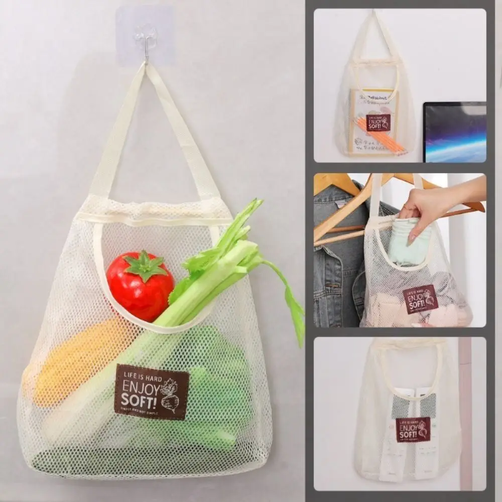 Bolsa de almacenamiento de red hueca con asa ancha para colgar, reutilizable, de gran capacidad, para ropa interior, calcetines y artículos diversos.