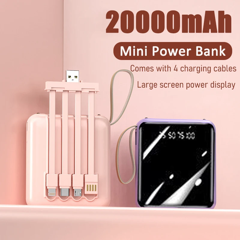

Power Bank 20000mAh High Capacity 4-in-1 Fast Charging Powerbank Portable Battery Charger for Iphone 16 15 Xiaomi Samsung
