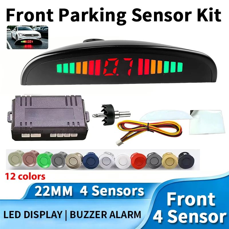 Front Car Parking 4 Sensor with 22MM Accurate Digital Display of Obstacle Distance Alarm Parktronic Kit Suitable For Most Car
