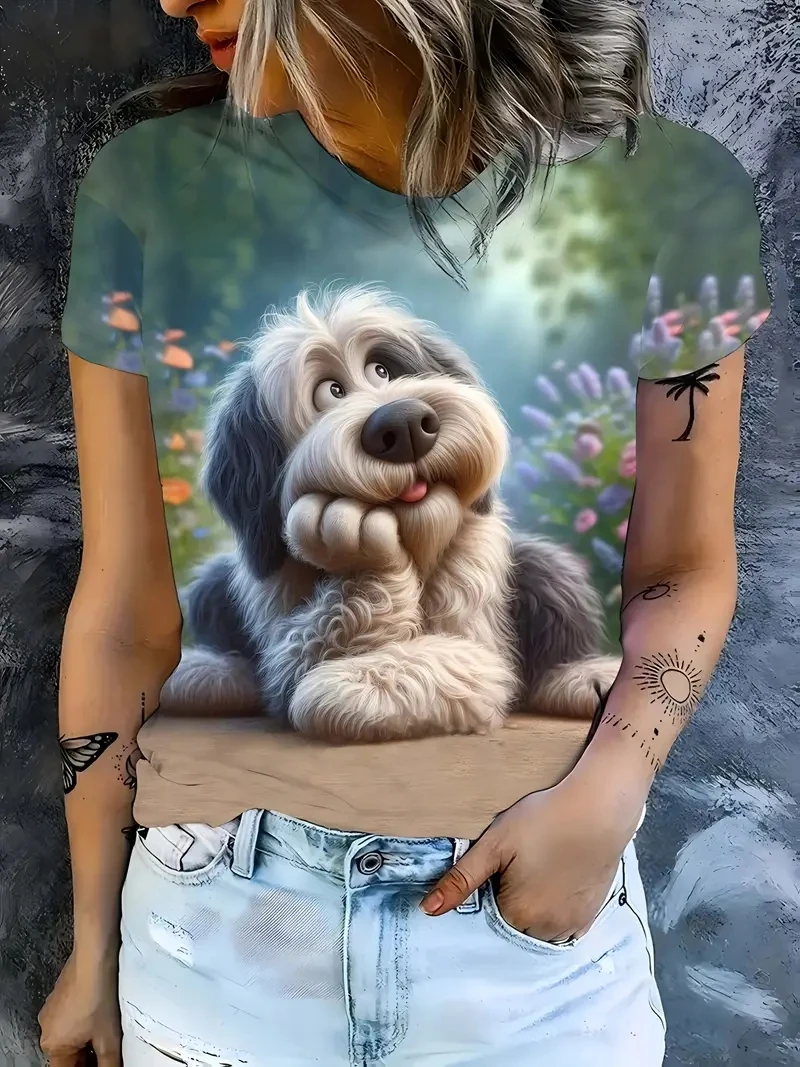 

Женская футболка больших размеров с 3D милым принтом собаки и короткими рукавами, свободная и повседневная, мягкая, удобная и дышащая, для занятий спортом на открытом воздухе