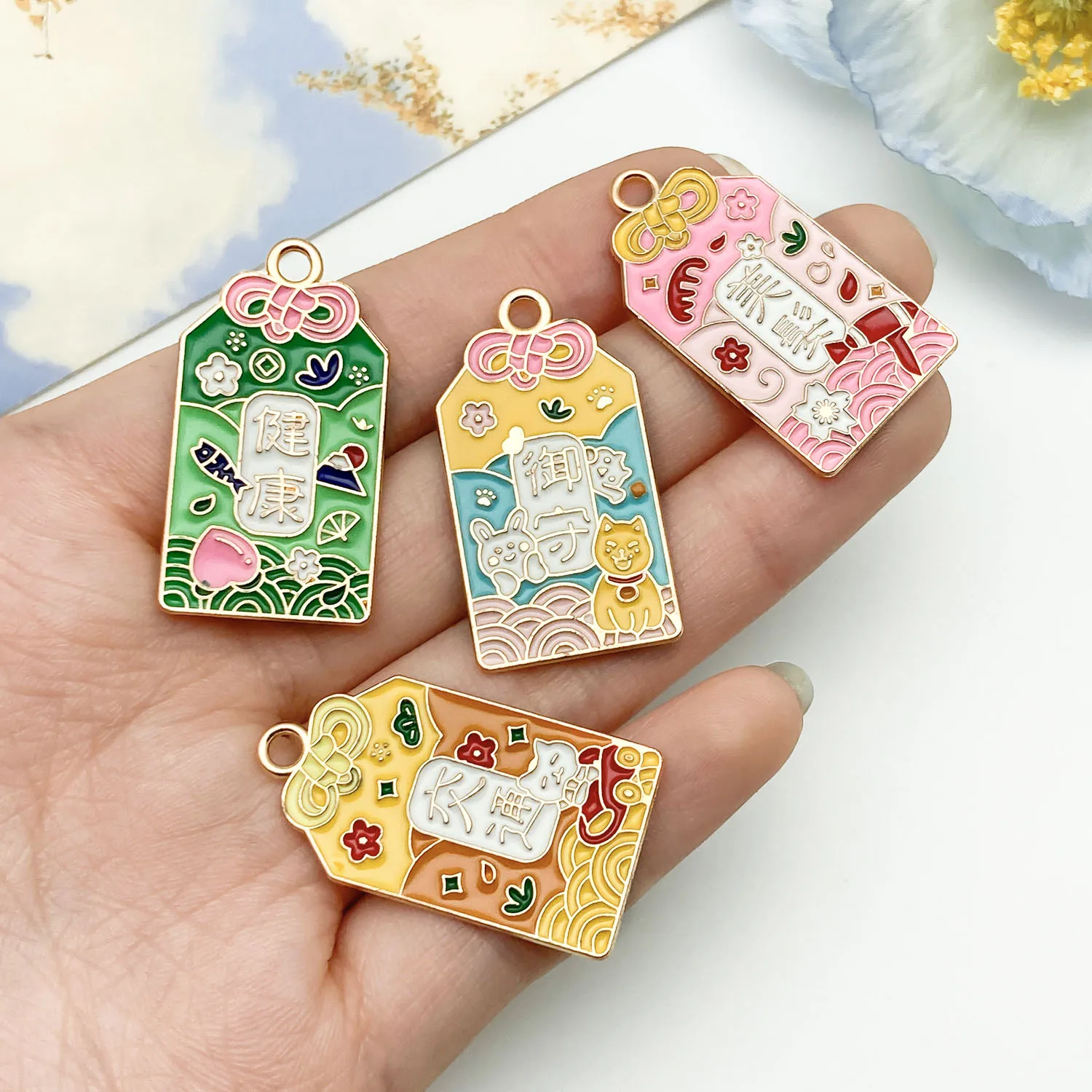 3/6pcs Colorful Enamel Word Charms - Lucky Symbols/Fortune Pendants for DIY Jewelry Making