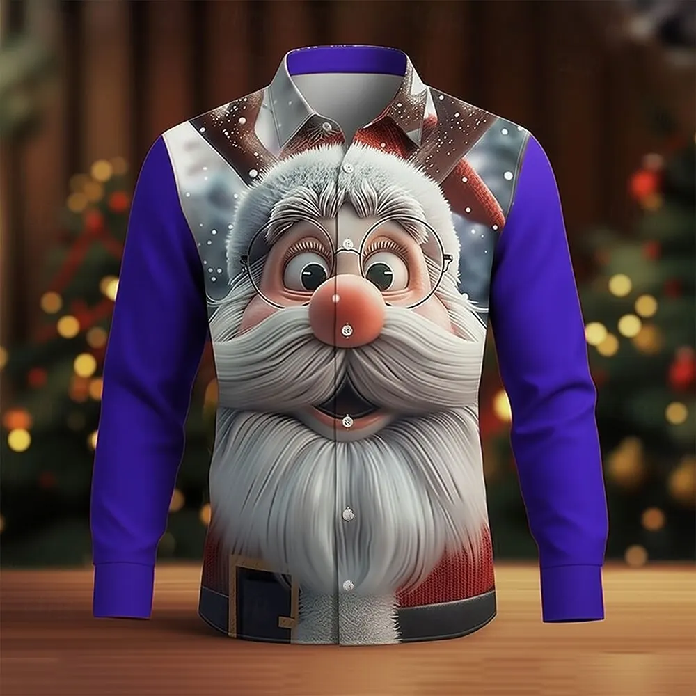 Christmas Men's Santa Claus Snowflake funny christmas Shirt Button Up Shirt Long Sleeve Funny Christmas Gift Holiday Spring Fall
