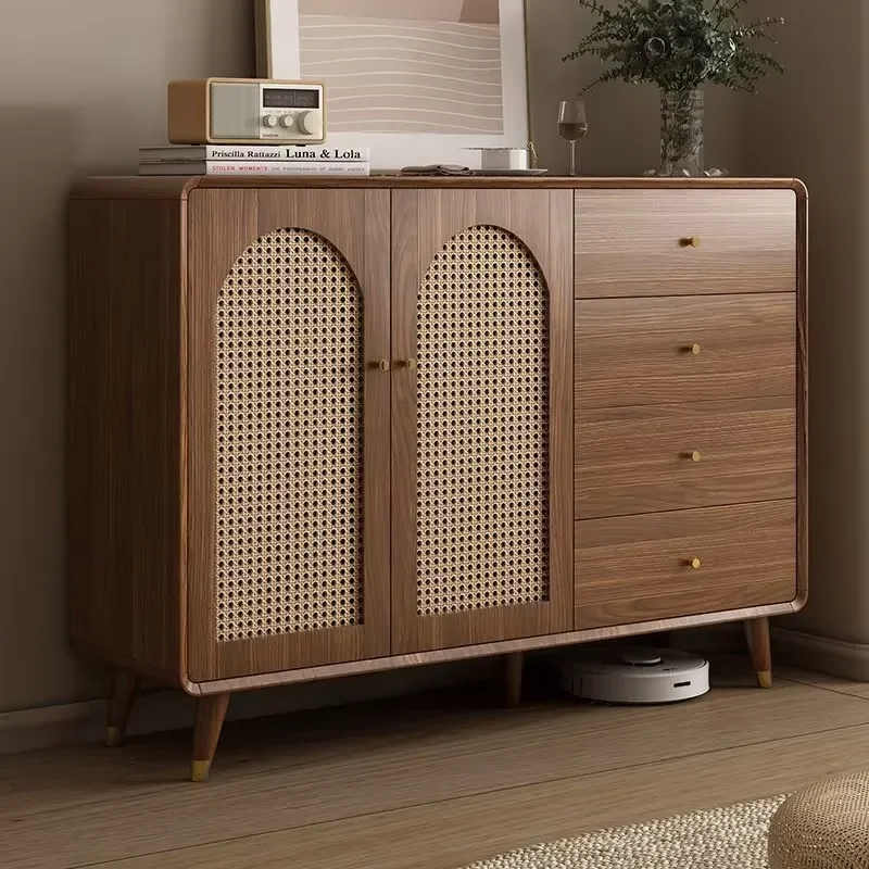 All-Solid Wood Chinese-Style Storage Cabinet Woven Rattan Multi-Layer Drawer-Style Chest Drawers New for Bedroom Living Room