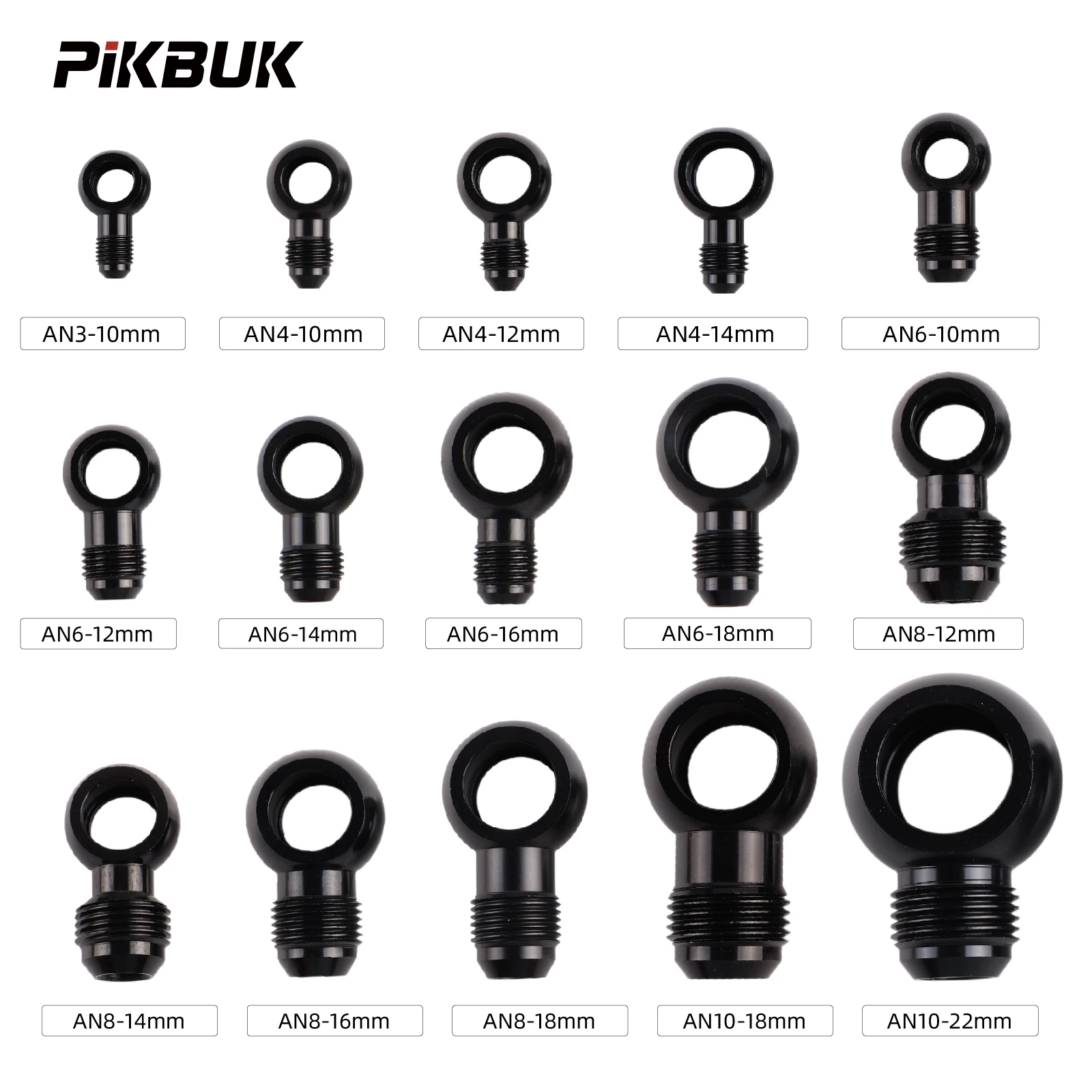 Aluminum Banjo Adapter Fitting 10AN Male Flare AN3 AN4 AN6 AN8 AN10 to 12mm 14mm 16mm Banjo Hole for Fuel & Brake Systems Black