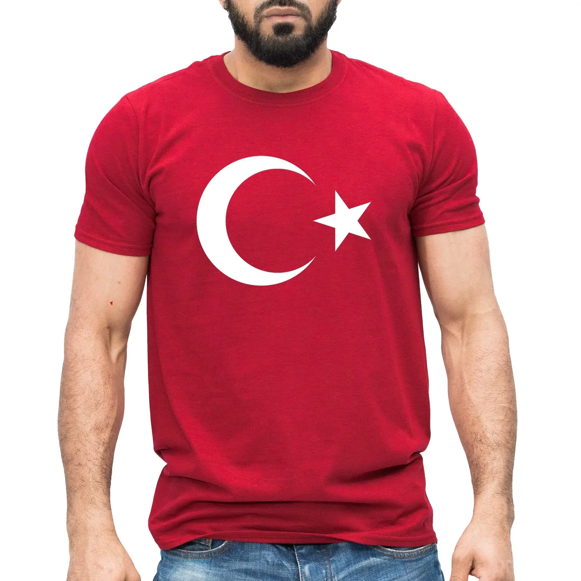 2024 New Men\'s T-shirt Red Turkey Flag 3D Printed Harajuku Short Sleeve T-shirt Neutral Comfortable Breathable Casual Top