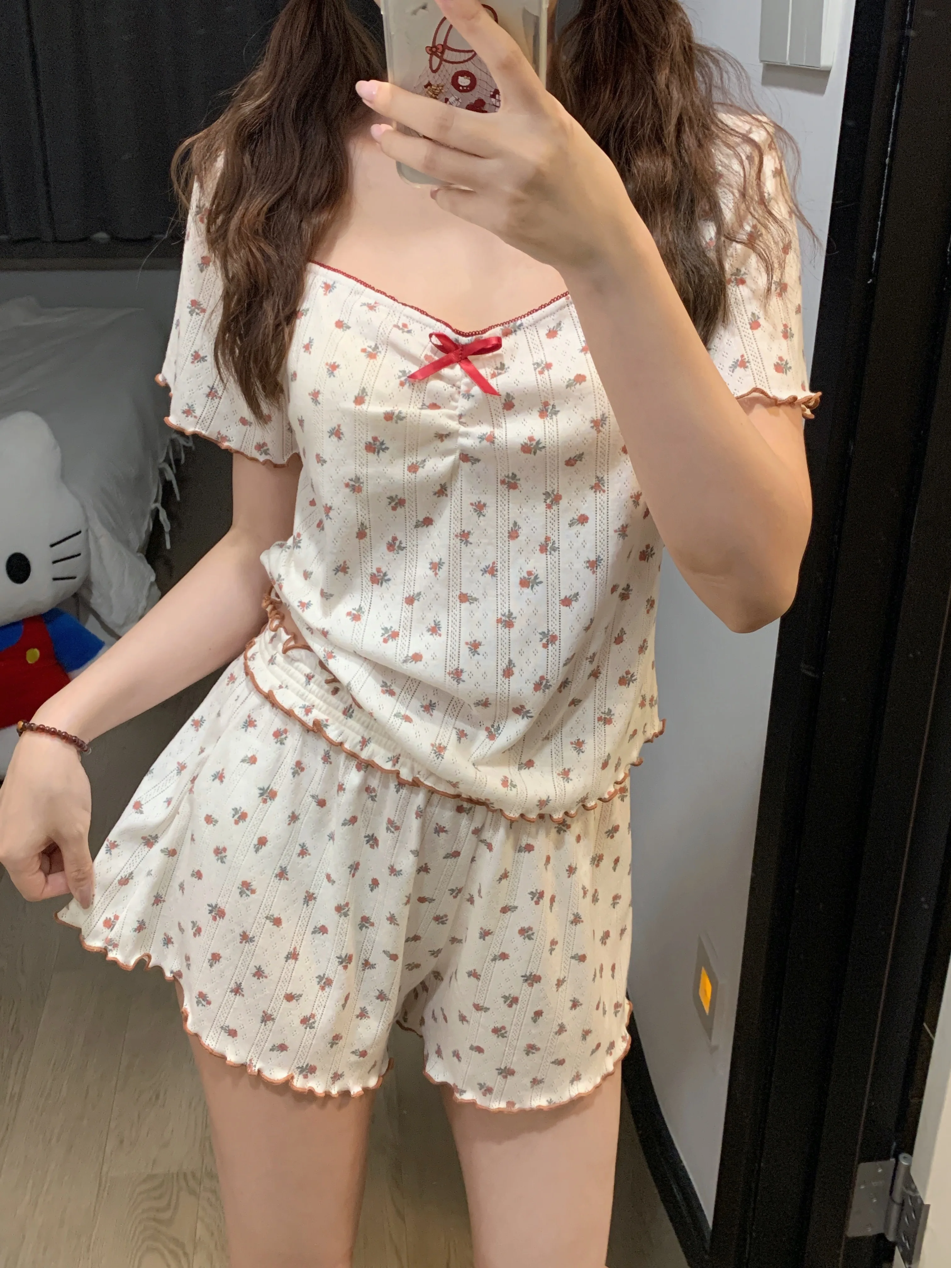 2025 New Floral Short Sleeve Pajama Set Sweet Cute Girl Summer Thin Comfortable Cool Wearable Homewear