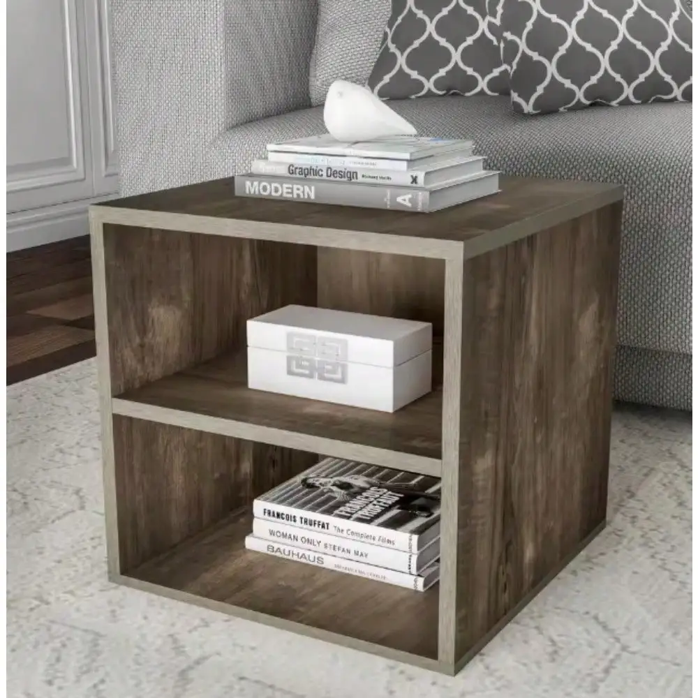 

Gray Modular Cube End Table with 2-Shelves,Small Nightstand Modern Storage Chest of Drawer Side Table End Table for Living Room