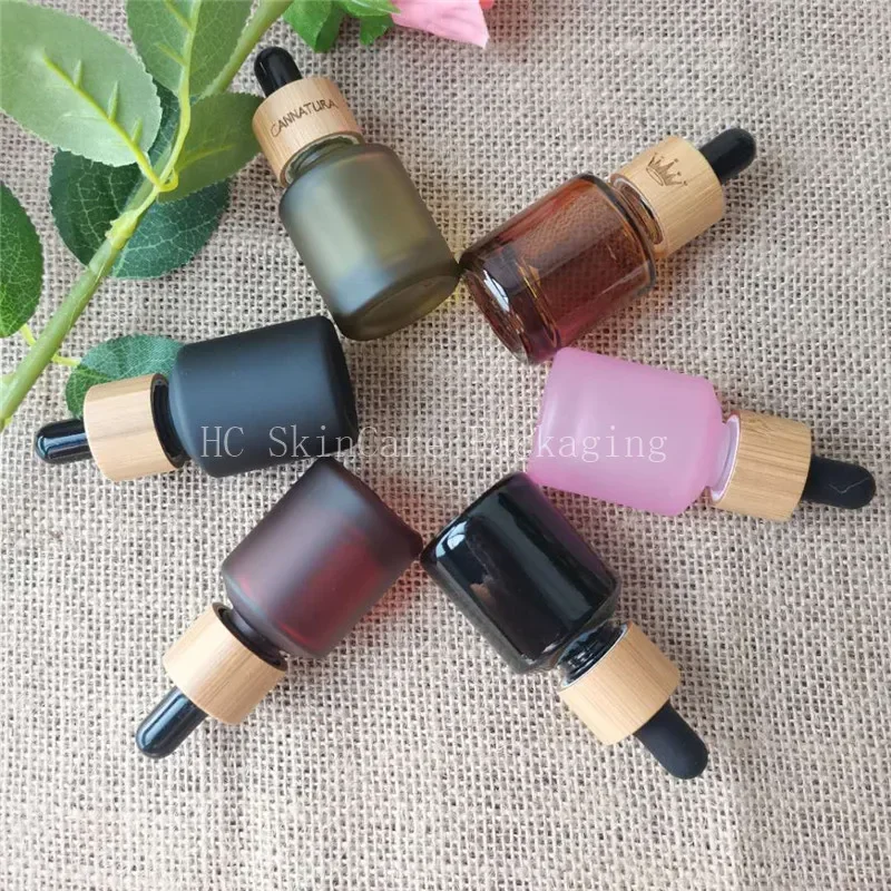 

whosesale New Arrival Amber Glass Dropper Bottle, Empty Essential Oil Bottle Small Sample Vials Black Bamboo Rubber dropper caps