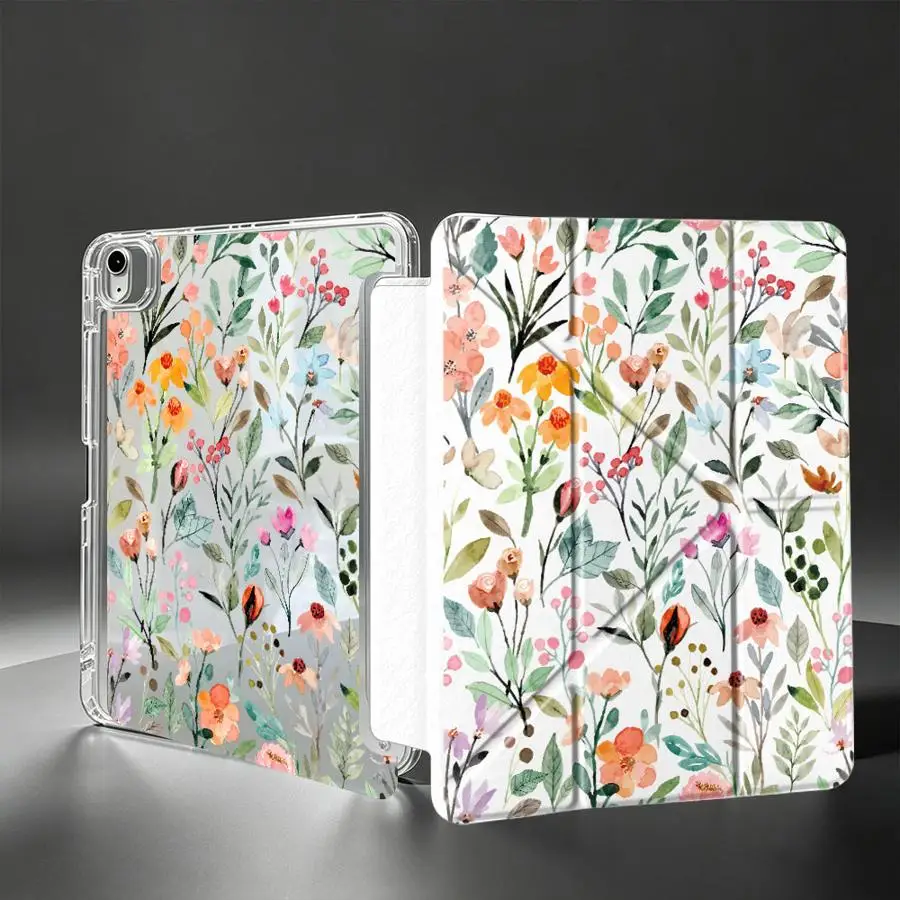 With Pen Slot Cover Tablet Case For Samsung Galaxy Tab S8 S7 FE S10 Lite A11 A9 Plus S9 Plus A8 Watercolor Wildflower Print