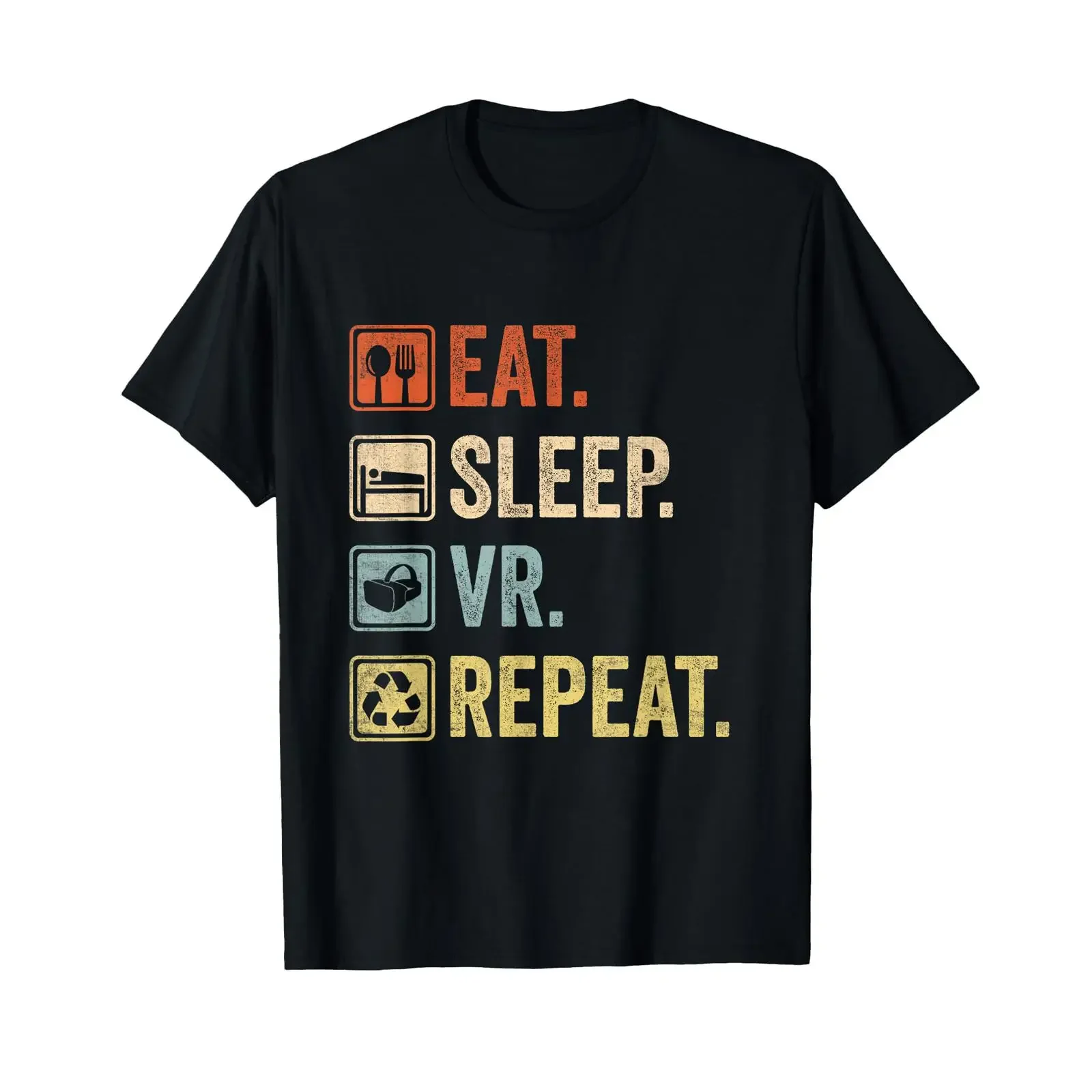 Eat Sleep VR Repeat Vintage Virtual Reality Game T Shirt vintage Washed streetwear Soft fashion Breathable Versatile Slightly