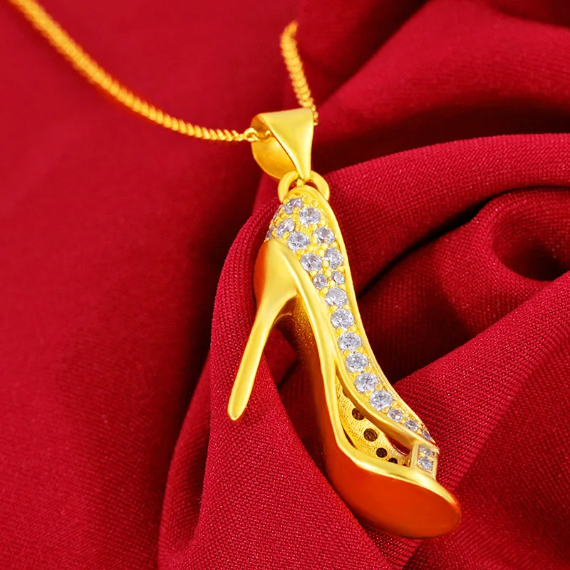 Comfortable Lightweight Micro-Set High Heel Pendant For Women 24K Gold AU999 | No weight burden, skin-friendly