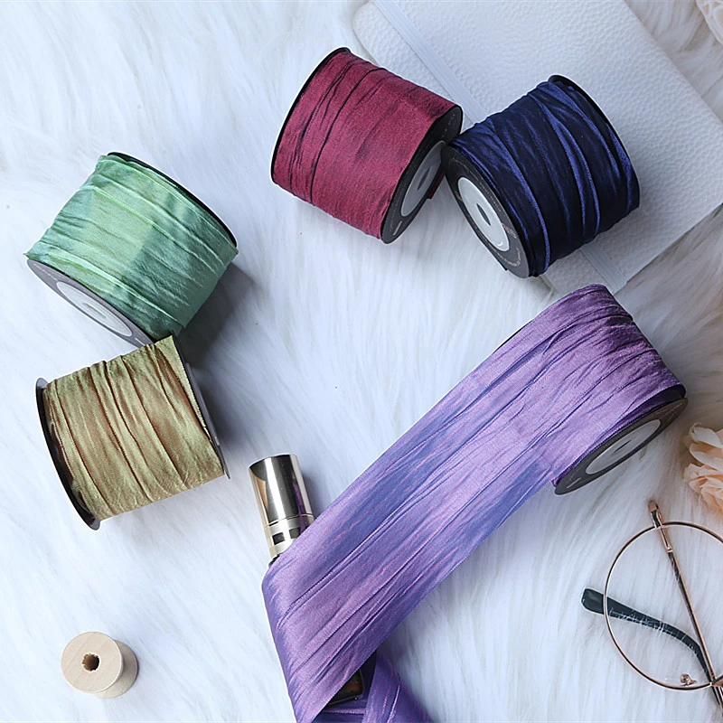 1Yard 50mm Silk Folds Ribbons Pleated Satin Ribbon for Wedding Party Decoration Bouquet Wrap Gift Packing Bow DIY Accessories