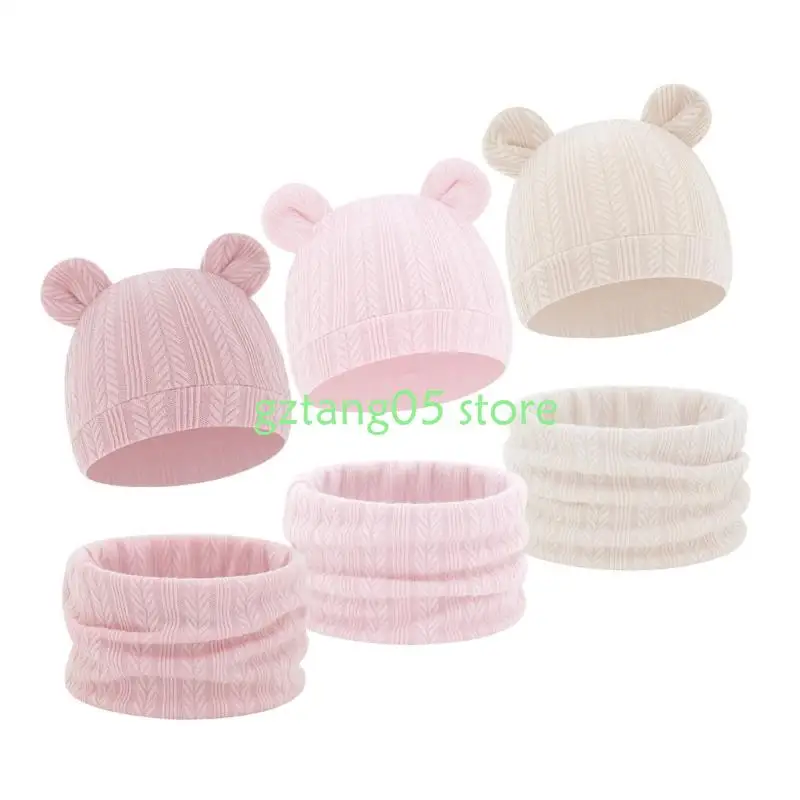 

57EE Soft Cotton Knit Winter Hat Neck Warmer Soft Stretchy for Toddlers Boys Girls