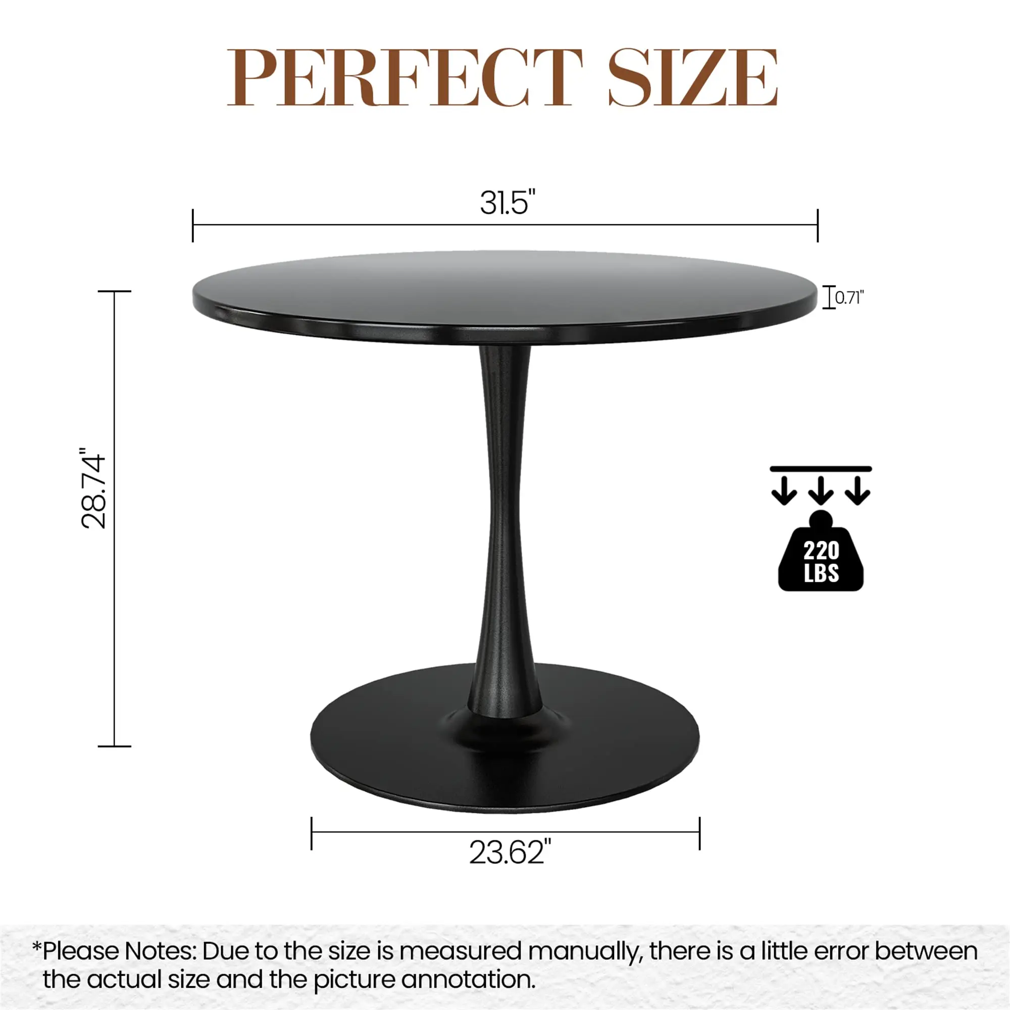 Modern Round Dining Table, 31.5'' Tulip Table with MDF Table Top & Metal Pedestal Base for Dining Room Living Room