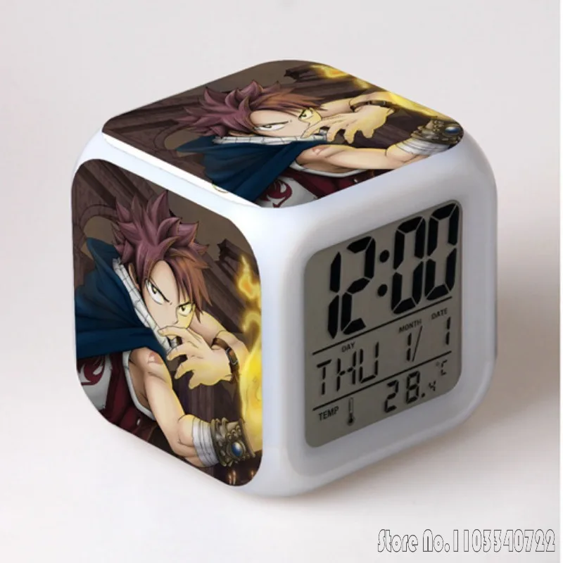 8x8x8cm Anime Boy Girl Fairy Tail Toys Light LED Alarm Clock Decor Children's Bedroom Digital Clocks Cartoon Kids Gift