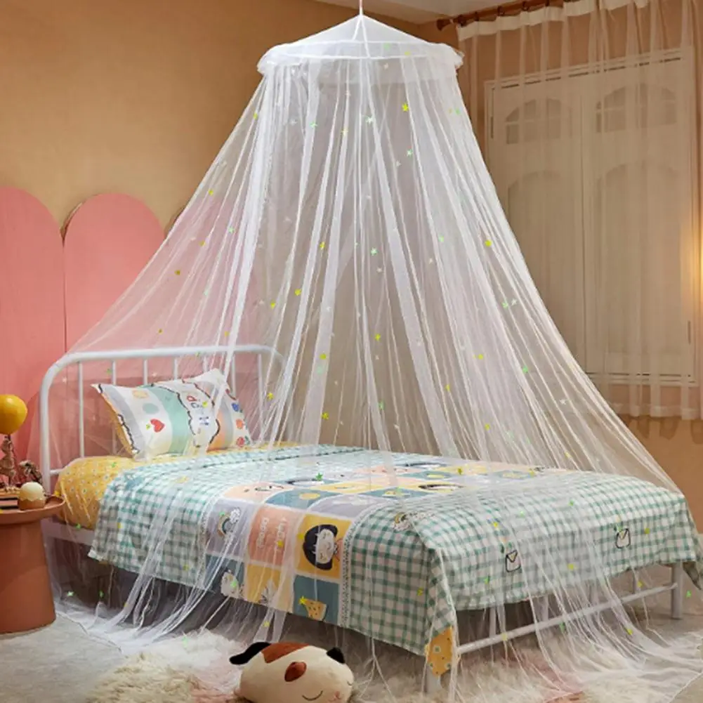 Bed Canopy Easy Installation Fluorescent Stars Design Kid Room Round Top Children Crib Bed Tent Household Supplies