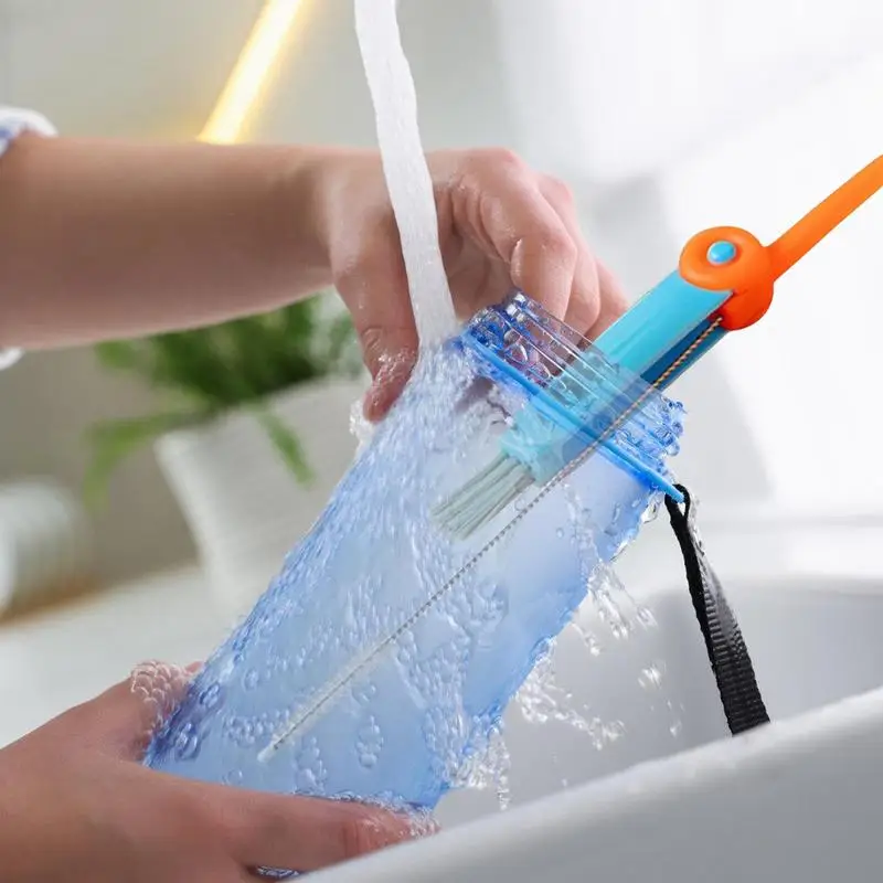 Multifunctional Cleaning Brush Rotable Tiny Bottle Cup Lid Detail Brush Straw Cleaner Tools Household Kitchen Cleaning Tool