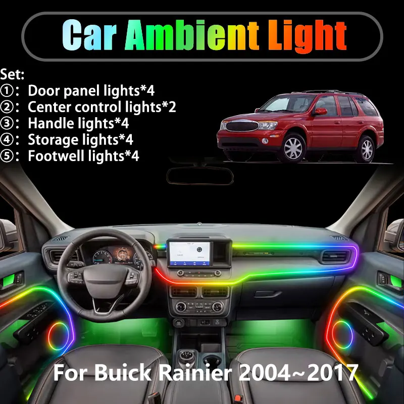 

For Buick Rainier 2004~2017 2/18 in 1 Car ambient lighting Led trunk interior led lights USB RGB Ensemble Streamer Accessories