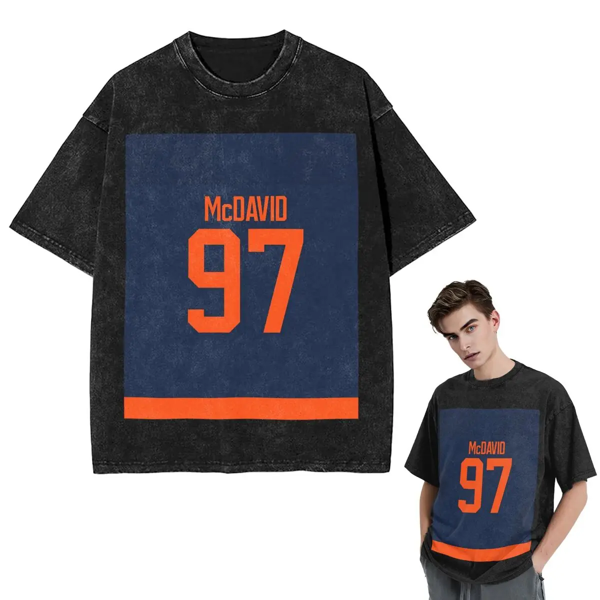 Streetwear T-Shirts Edmonton Oilers Connor McDavid Alternate Jersey Back Phone Case Washed T Shirt  Hip Hop T-Shirt Tops Tees