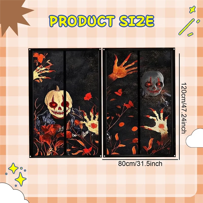 AS60-Halloween Horror Skull Poster 2-Pack Indoor And Outdoor Window Decorations For Parties(Terrifying Design)