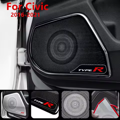 Car Door Speaker Cover stainless steel Front Door horn Decorative Cover For Honda Civic 10th 2016-2021 TYPE R