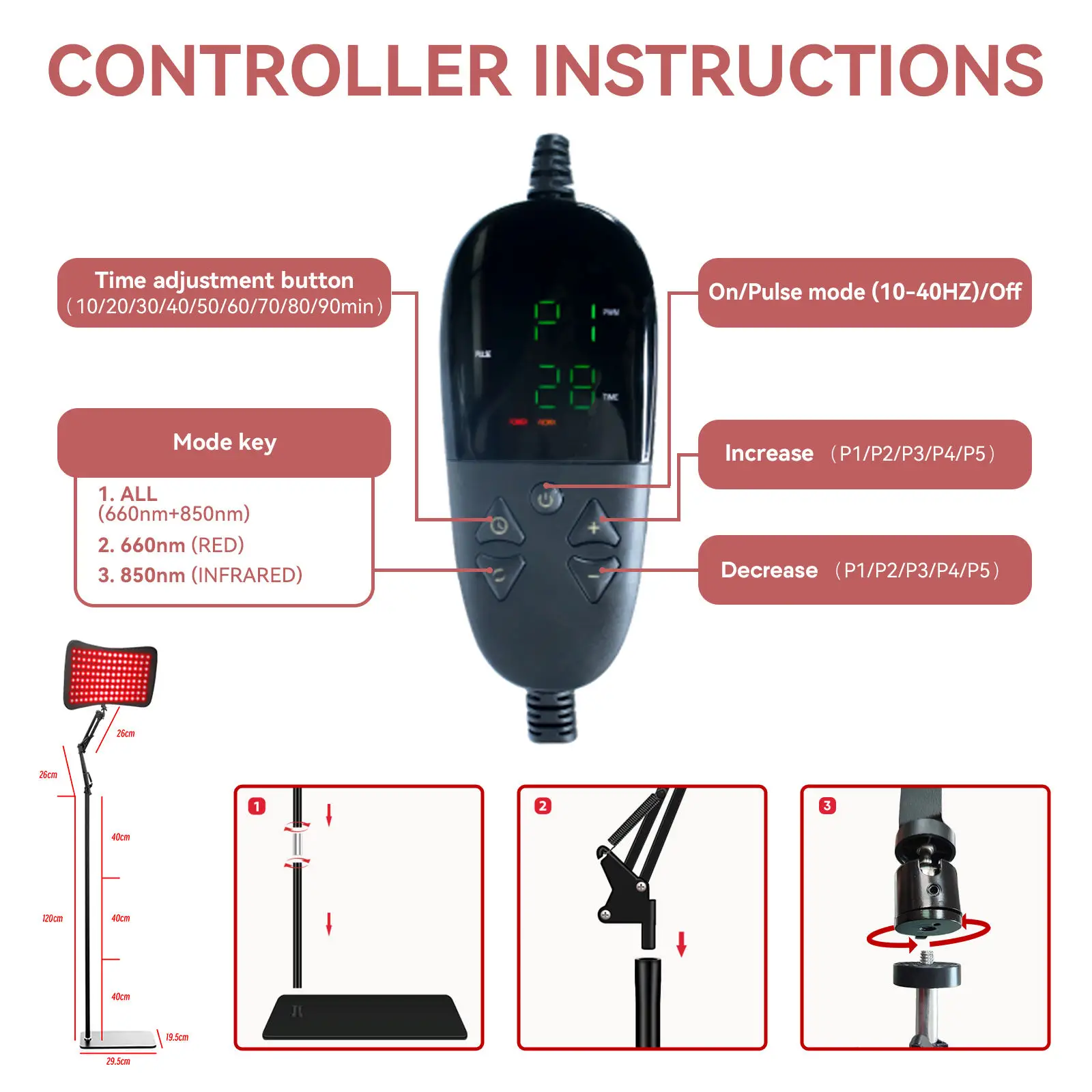 APT RED LIGHT Terapia della luce rossa per il corpo con treppiede, dispositivo per terapia della luce a infrarossi da 120 LED, lampada a luce rossa profonda da 660 nm e 850 nm