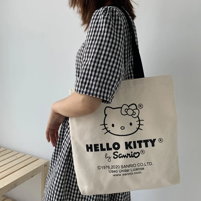 Sanrio Hello Kitty Women Bag Shoulder Bags Casual Large Capacity Shopper Canvas Letter Fashion Harajuku Zipper Handbag Tote Bag