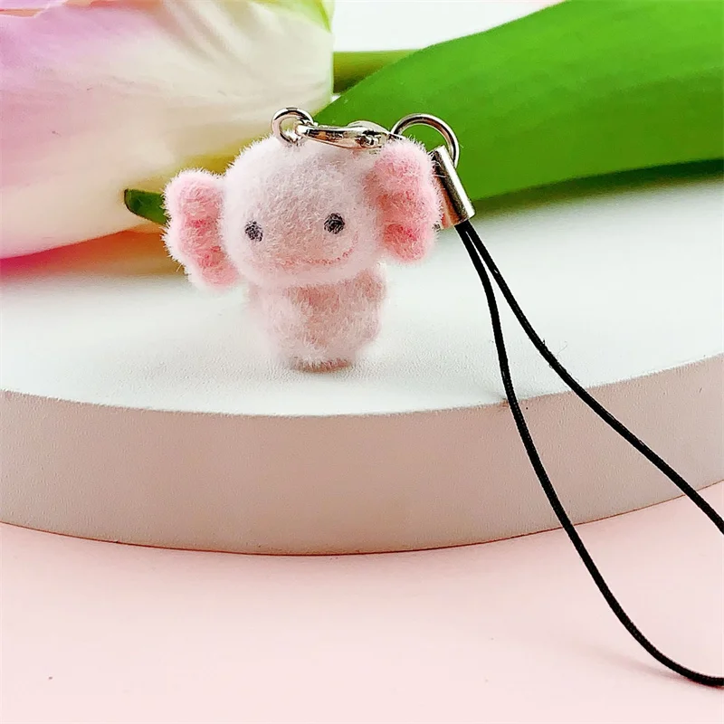 Cute 3D Flocking Axolotl Keychain Flocked Pink axolotl Couple Mobile PhonePendant Car Keyring Earphone Backpack Charms Bag Decor