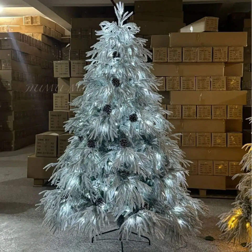 

Pre-Lit PE Mix Willow Snow Christmas Tree With Lights White Flocking Simulation Xmas Tree For Holiday Party Decoration