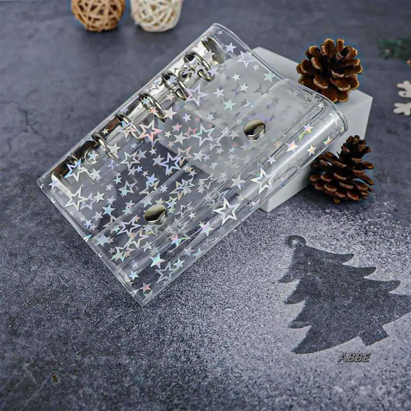 2X A7 Budget Binder Cover Clear PVC 6 Ring Binder Glitter Star Refillable Notebook Shell Protector With 2 Snaps