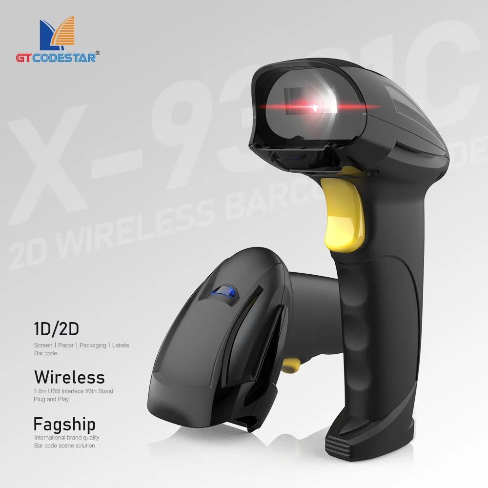 GTCODESTAR X-9301C Warehouse Barcode Reader Long Distance Transmission Wireless 2.4G 2D Barcode Scanner Handheld Qr Code Reader