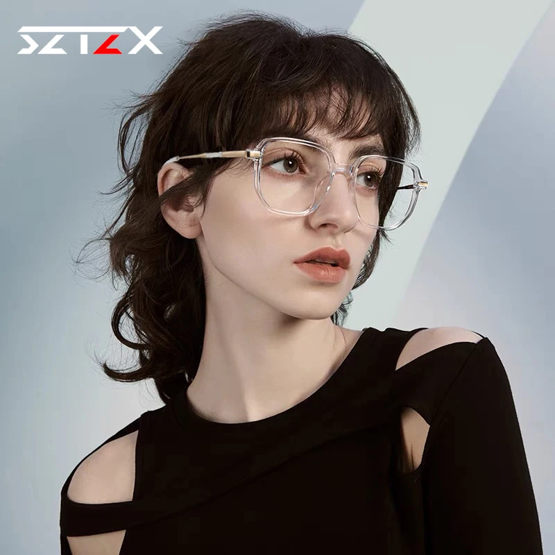 SZTZX Fashion Female Photochromic Anti Blue Ray Blocking Reading Glasses for Women Myopia Hyperopia Prescription Optical Eyewear