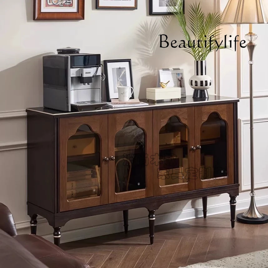

French retro dining side cabinet foyer decoration American light luxury solid wood living room wall locker entrance storage