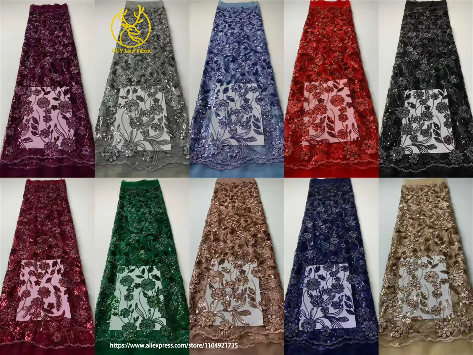 Afrikanische Pailletten Stickerei Spitze Stoff Hohe Qualität Französisch Nigerian Pailletten Tüll Spitze Stoff Damen Kleid Hochzeit Kleid Nähen – Detail 6