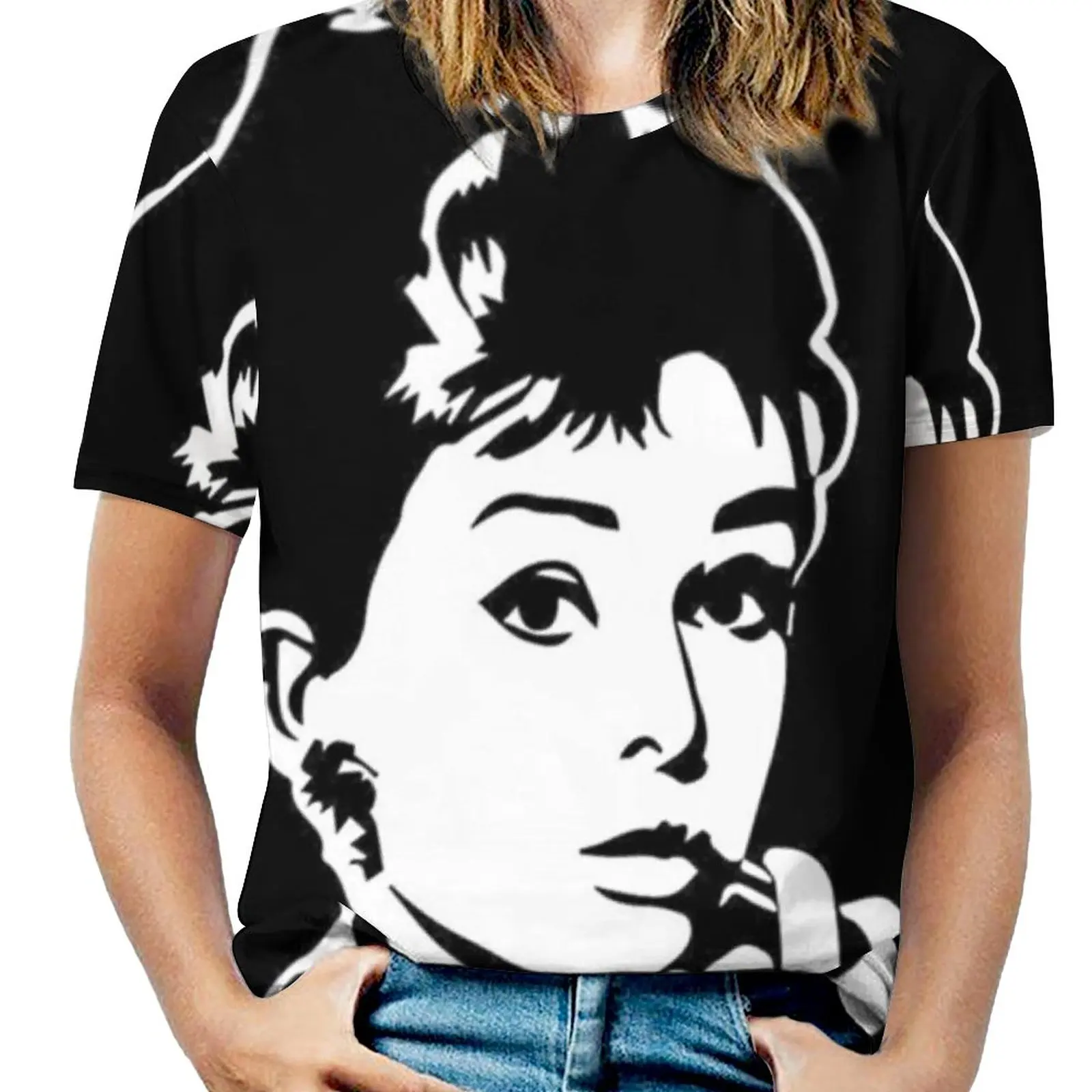 Andrey Hepburn Woman\'S T-Shirt Spring And Summer Printed T Shirts Crew Neck Pullover Top Audrey Hepburn Breakfast At Tiffanys