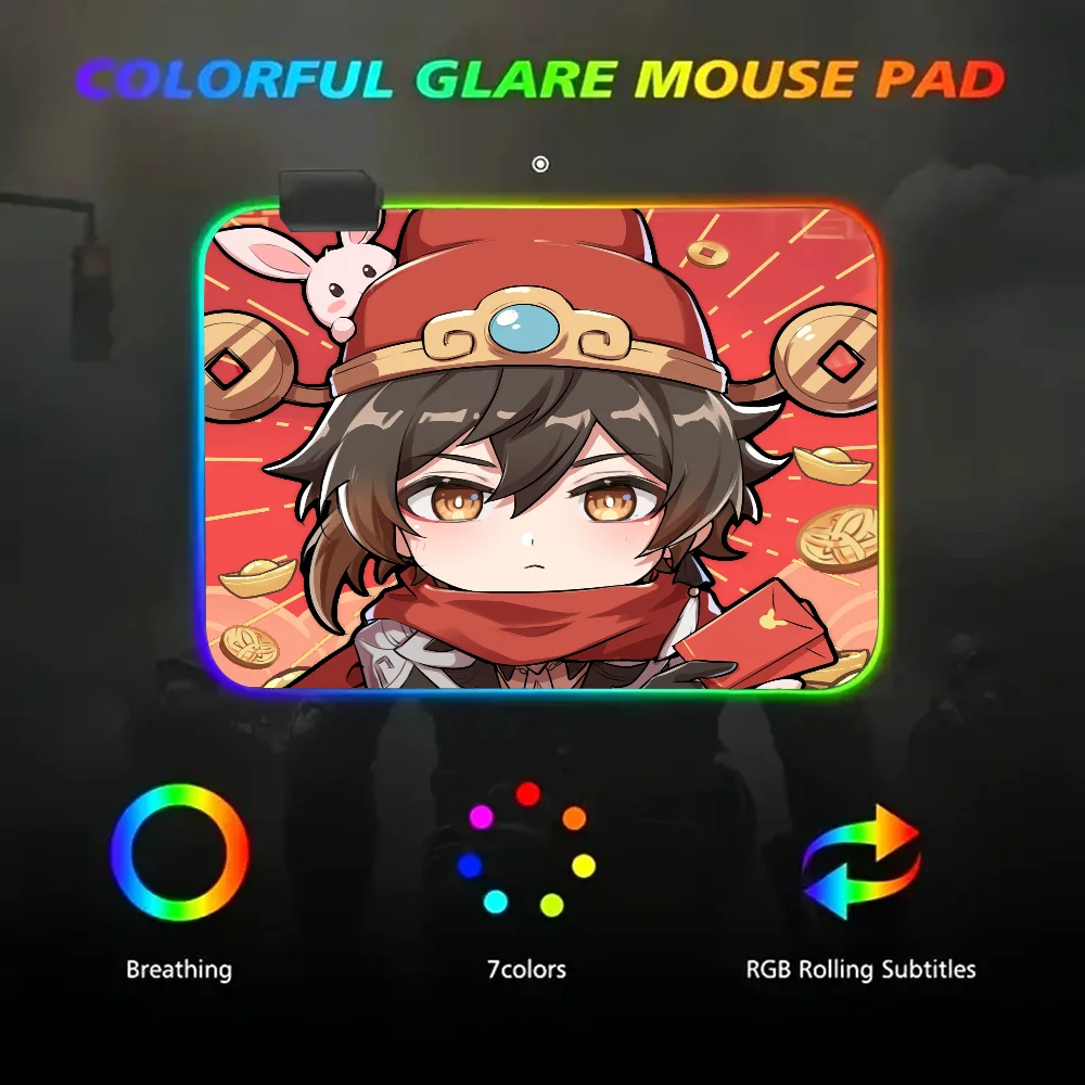 Zhongli Genshin Impact Mousepad RGB Small Size Gaming Mouse Pad With LED Light Desk Mat Super Smooth Non-slip Rubber