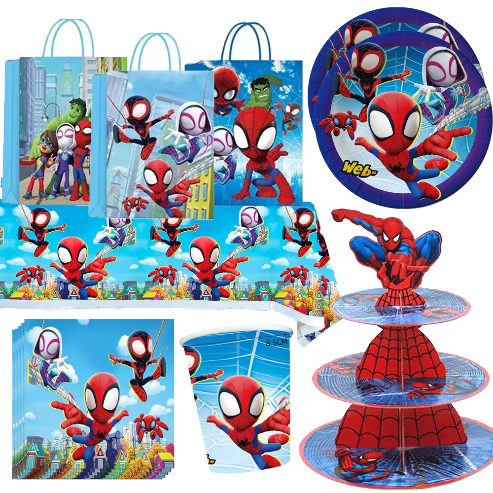 Spidey and His Amazing Friends birthday party supplies set Tableware banner background balloon table cloth Children spider party