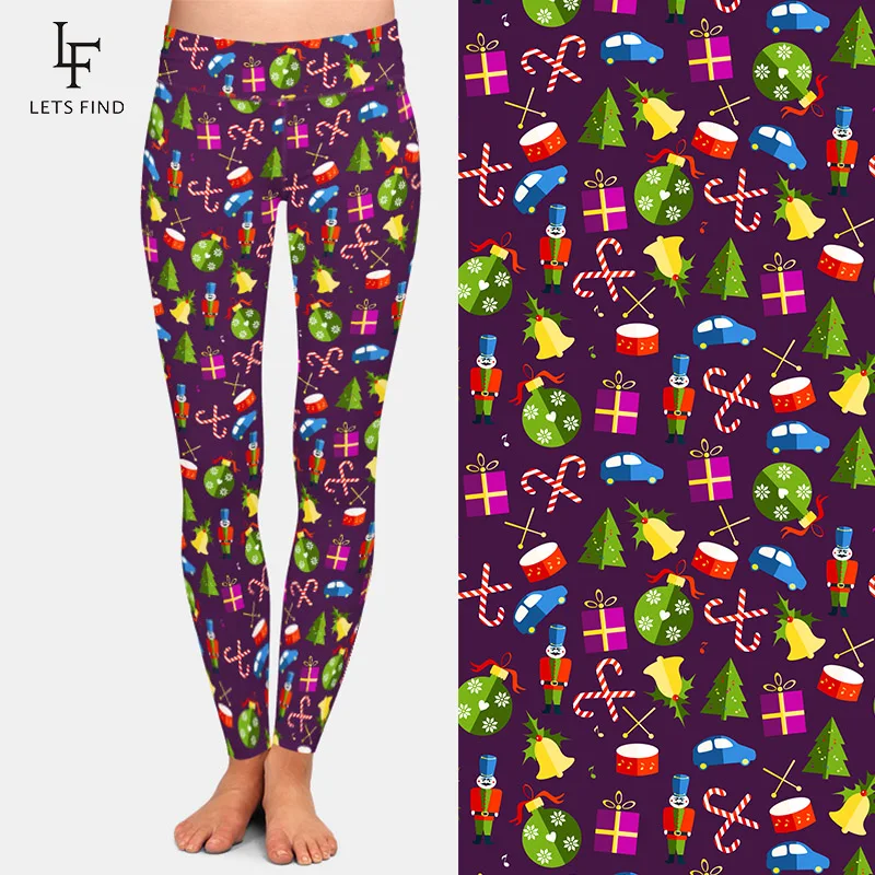 Letsfind 2020 alta quaility natal padrão com brinquedos impressão digital leggings de cintura alta magro leggings de fitness feminino