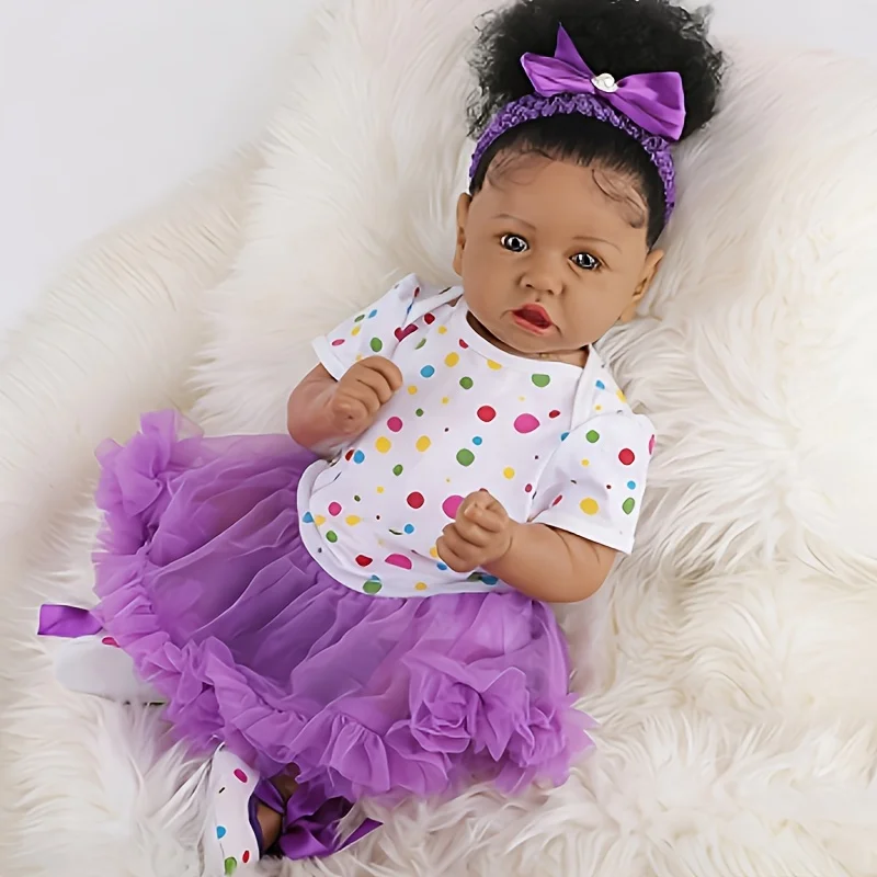 

Lifelike Reborn Baby Dolls with Soft Body African American Realistic Girl Doll 22.8 Inch Best Birthday Gift Set